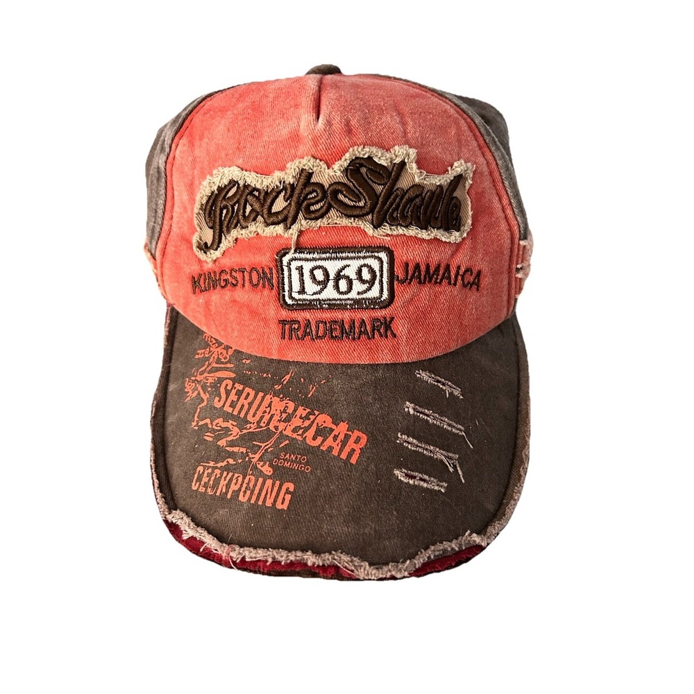 Rock Shark Baseball Hat One Size Distressed Rust Red With‎ Brown Y2K Casual Dad